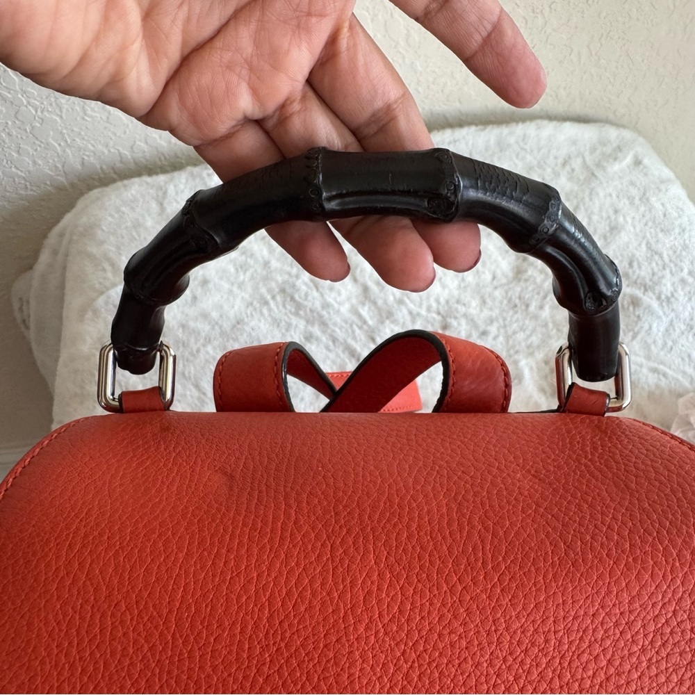 Gucci Vibrant Orange Leather Bamboo Backpack. P0221 - Picture 16 of 17
